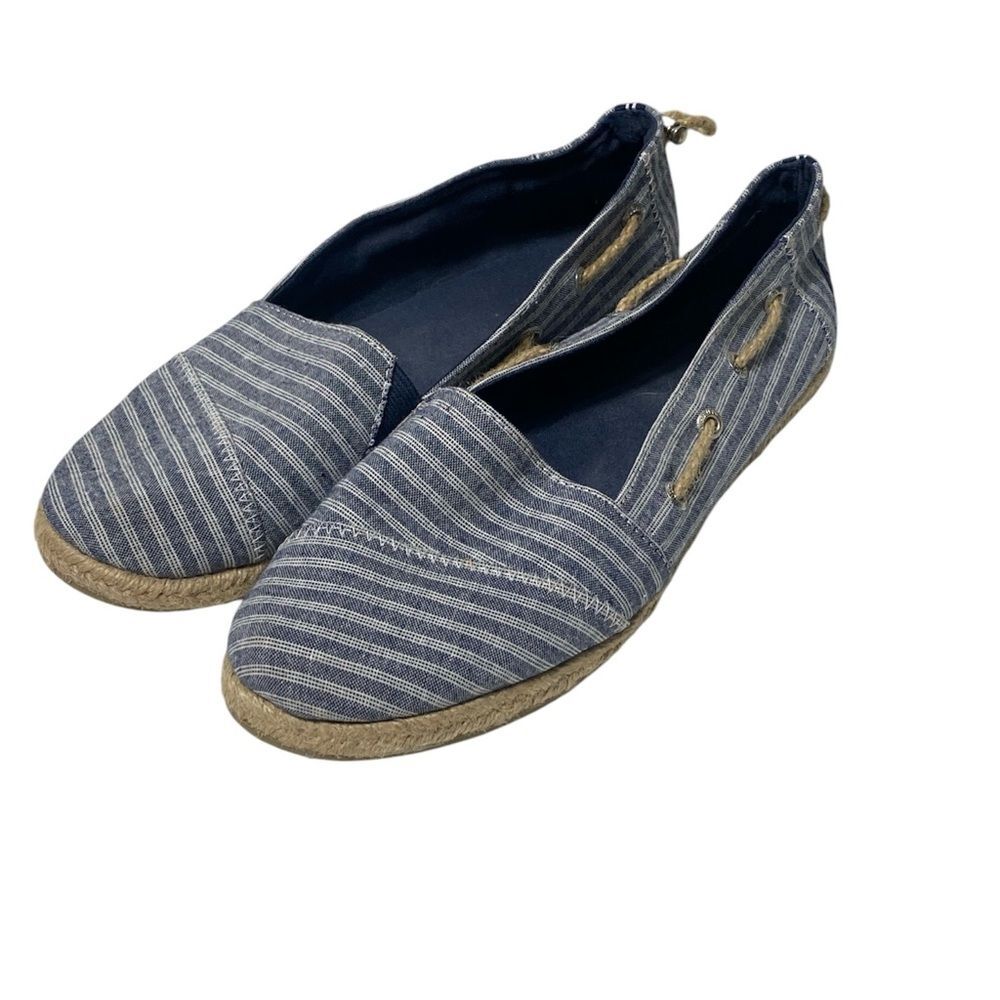 Nautica Rudder Denim Striped Slip-On Espadrille Deck Shoes Women's Size 10